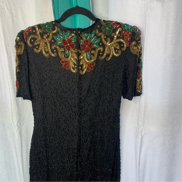 Vintage 80s Scala silk embellished beaded sequin holiday party dress size medium - Picture 6 of 9